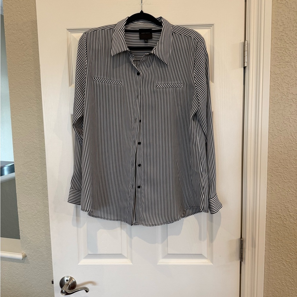 Alex Marie Black & White Vertical Stripe Button-Up Shirt
